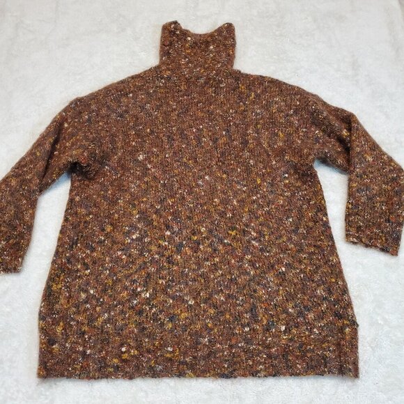 VTG Express Y2K Knit Brown Gold Metallic Chunky Mohair Turtleneck Long Sweater M - Picture 2 of 7